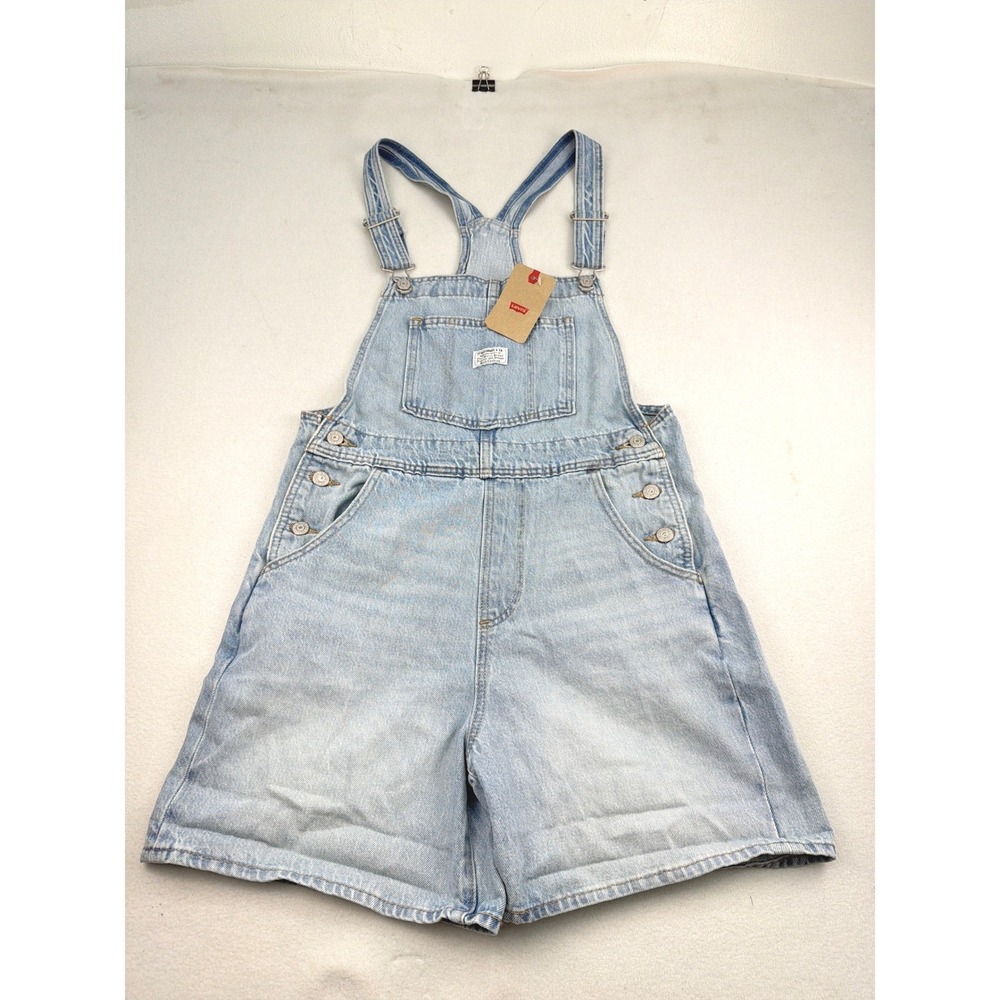 Levis Womens Denim Shortalls Light Wash Blue Overalls 52333-0068 Small NEW